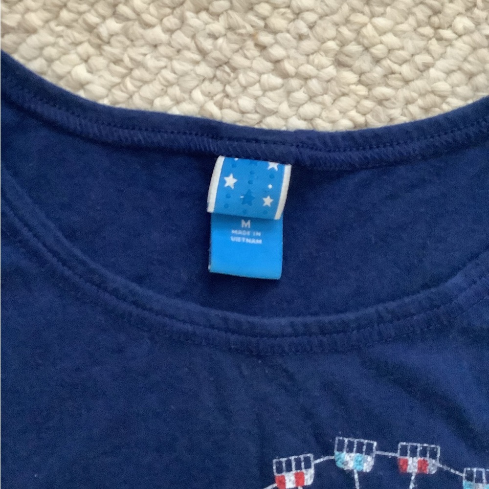 EUC Target Americana USA Patriotic Tee Blue Short Cap Sleeve Stretch XS - Picture 2 of 6